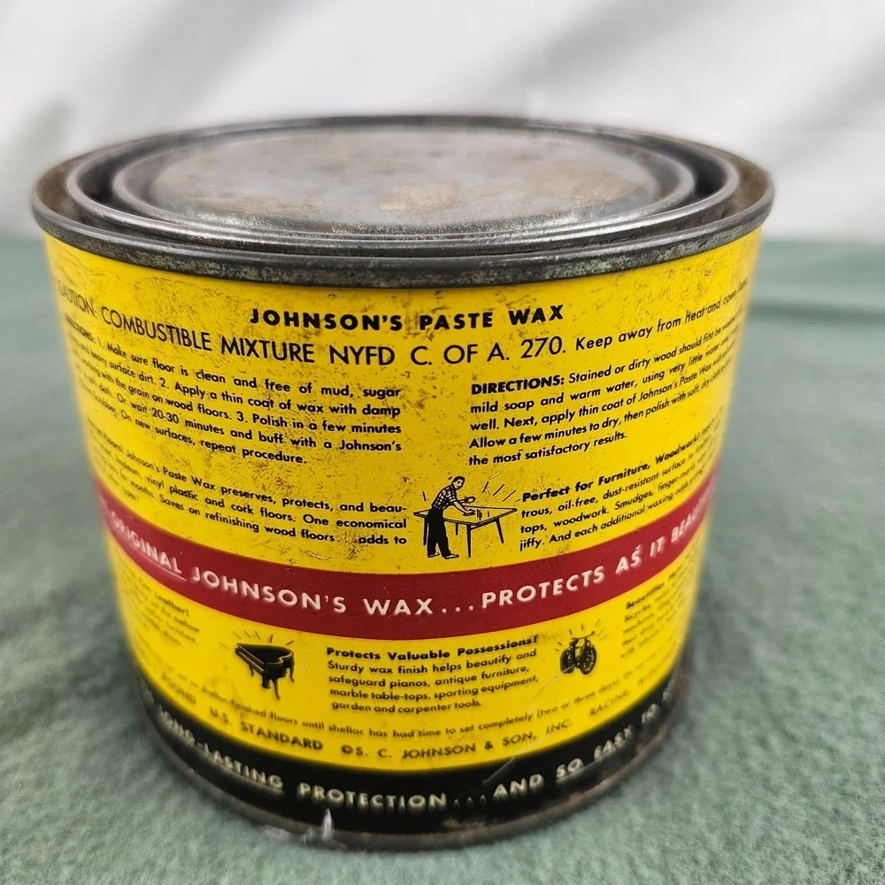 Vintage Johnson's Paste Wax Metal Tin 1 Pound Can Advertising Old Cleaner